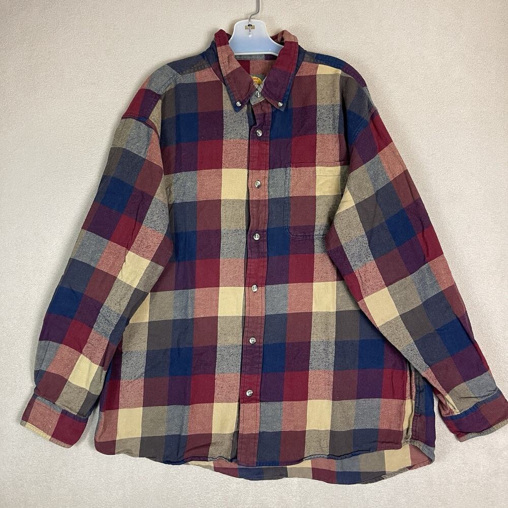Bass Pro Shop Shirt Mens XL Multicolor Plaid Flannel Long Sleeve Outdoor Fishing
